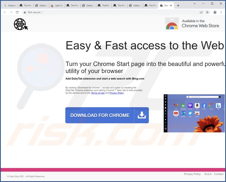 Website utilizado para promover o sequestrador de navegador Daily Tab