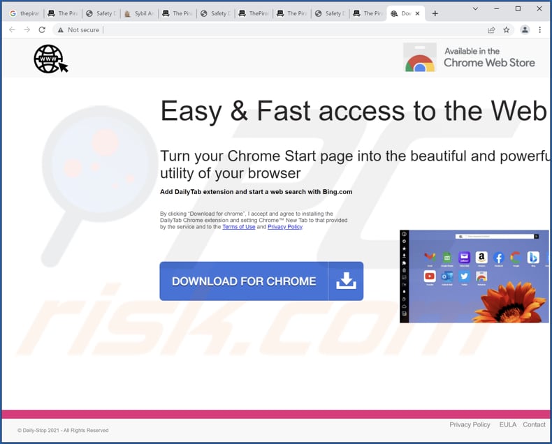 Website utilizado para promover o sequestrador de navegador Daily Tab