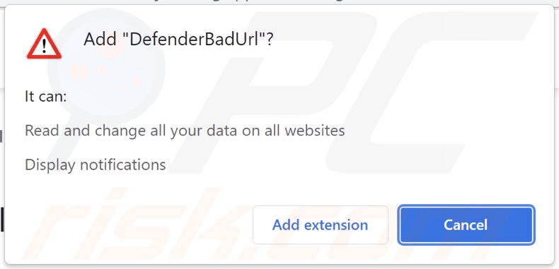 adware DefenderBadUrl a pedir permissões relacionadas com dados