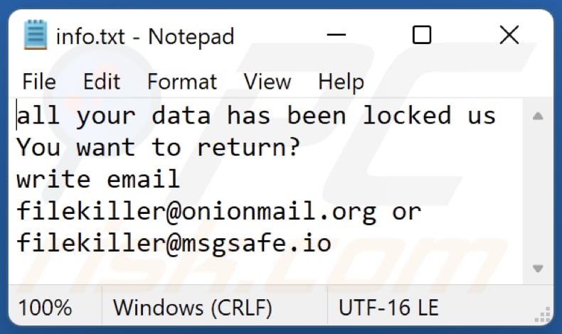 nota de resgate do ransomware kI (info.txt)