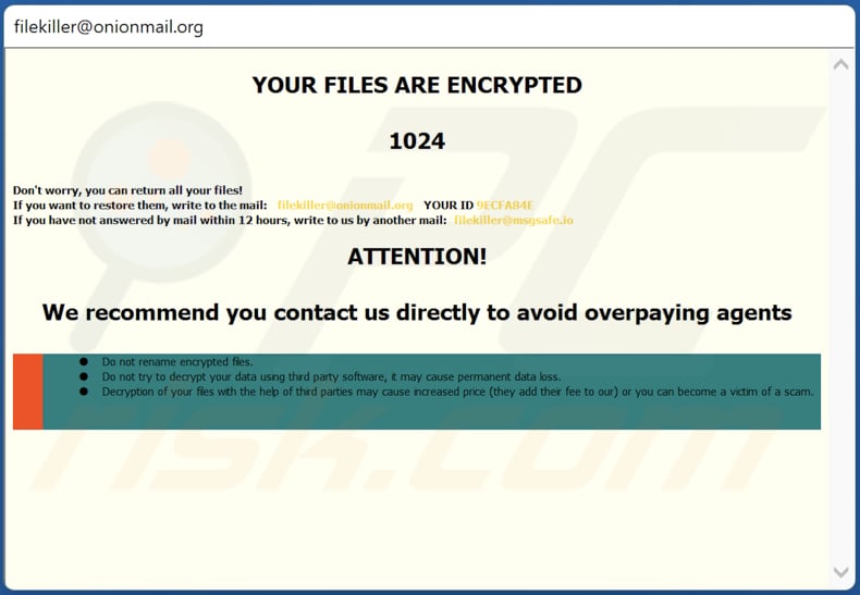 Nota de resgate do ransomware Kl numa janela pop-up