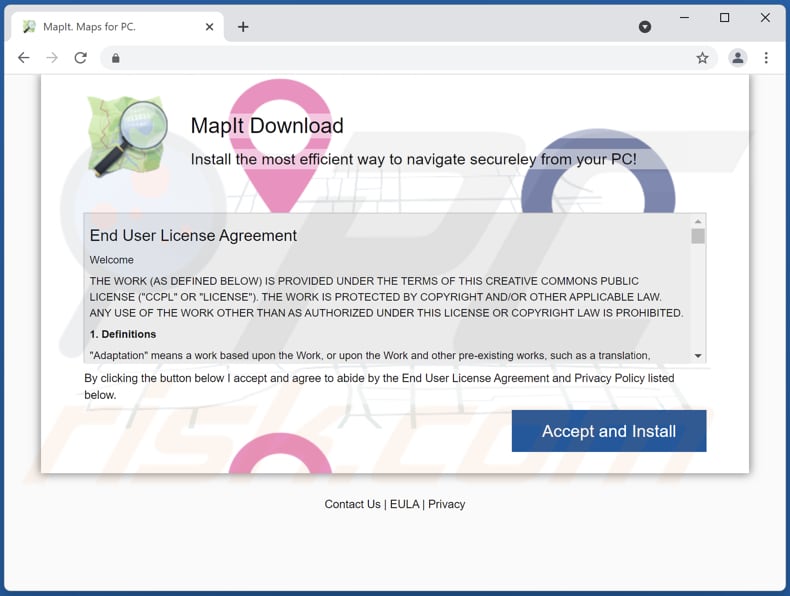 página de descarregamento do adware mapit 