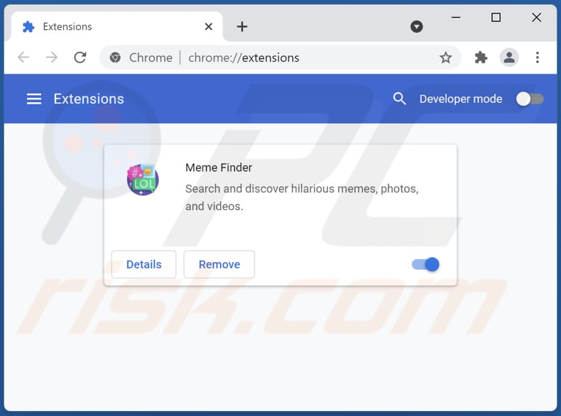 Remoção do adware de Meme Finder do Google Chrome passo 2