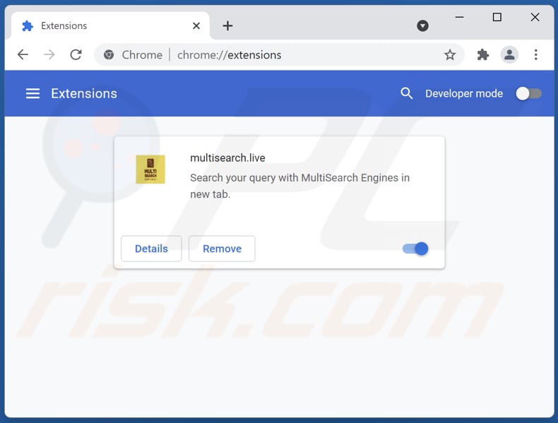 Remoção das extensões Google Chrome relacionadas com search.multisearch.live