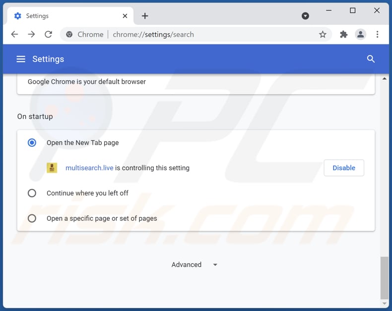 Removendo search.multisearch.live da página inicial do Google Chrome
