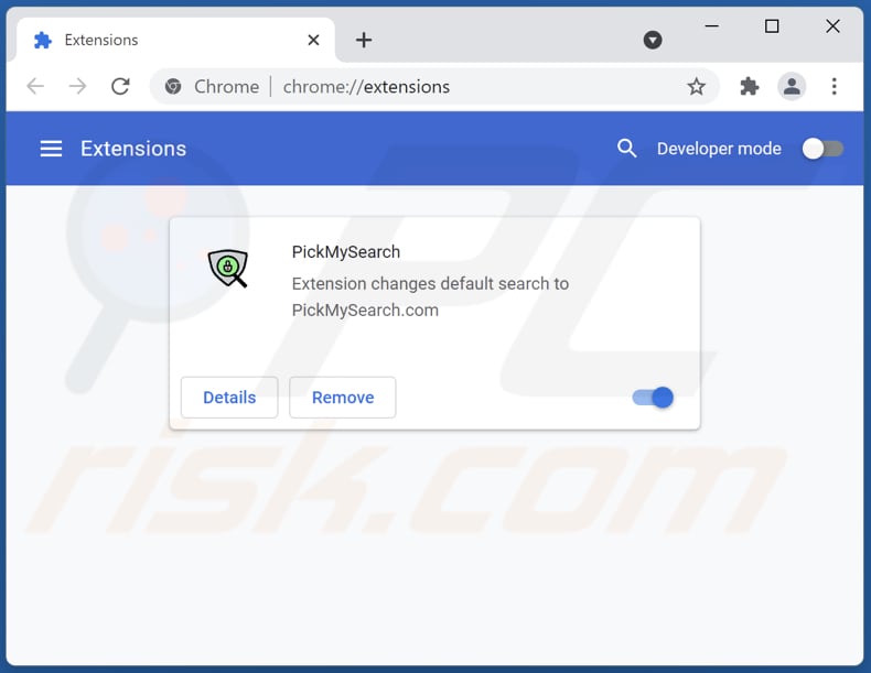 Remoção de extensões do Google Chrome relacionadas com pickmysearch.com