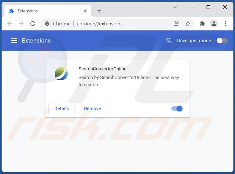 Remoção de extensões do Google Chrome relacionadas com searchconverteronline.com