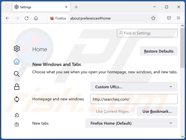 Removendo o searchcheq.com da página inicial do Mozilla Firefox