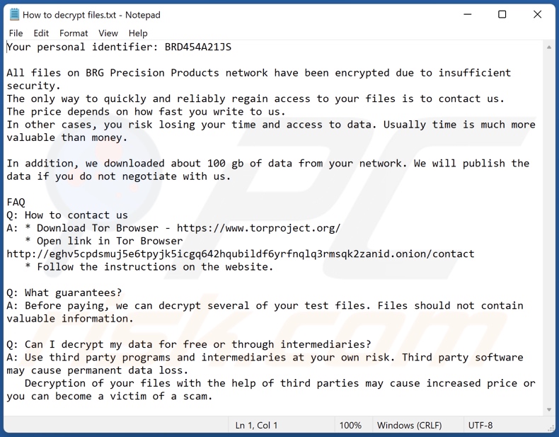 nota de resgate do ransomware TargetCompany (brg) (How to decrypt files.txt)
