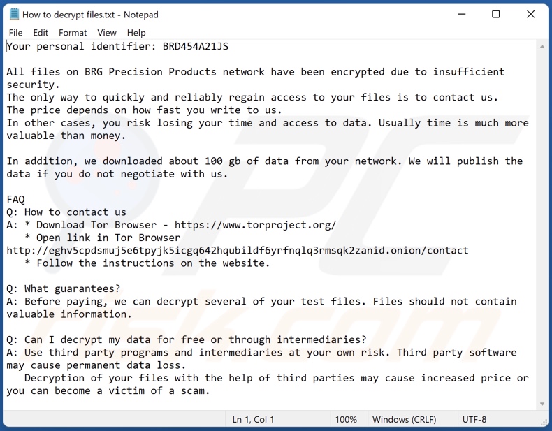 nota de resgate do ransomware TargetCompany (brg) (How to decrypt files.txt)