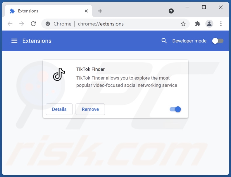 Remoção dos anúncios TikTok Finder do Google Chrome passo 2