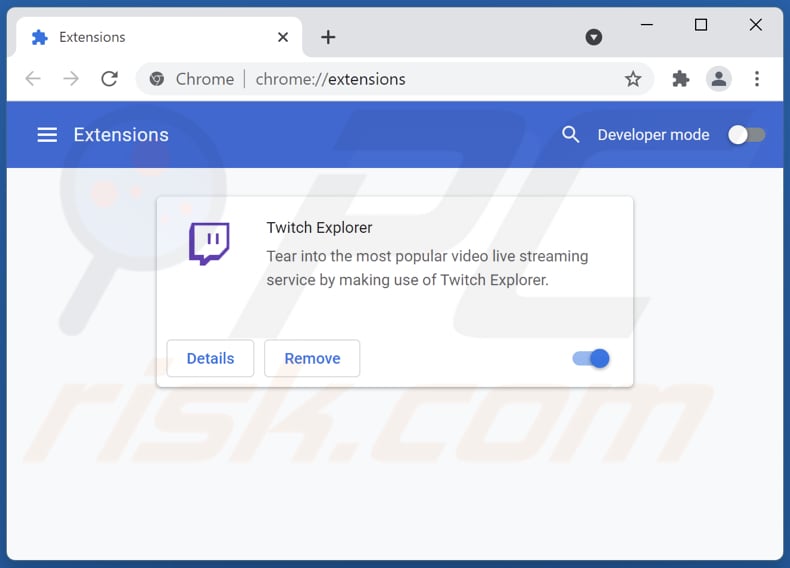 Remoção do adware Twitch Explorer do Google Chrome passo 2