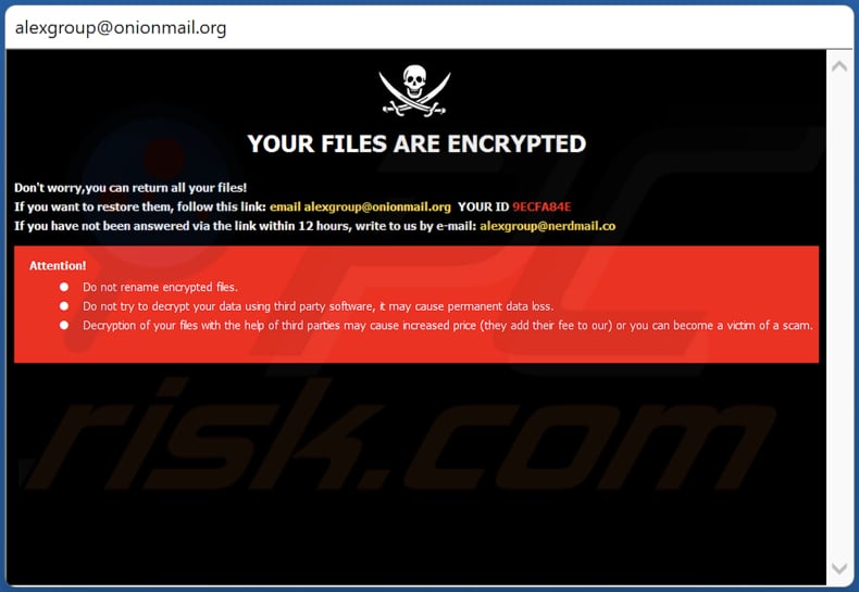 janela pop-up da nota de resgate do ransomware xgpr