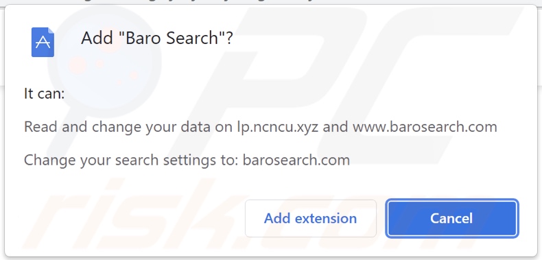 sequestrador de navegador Baro Search a pedir permissões