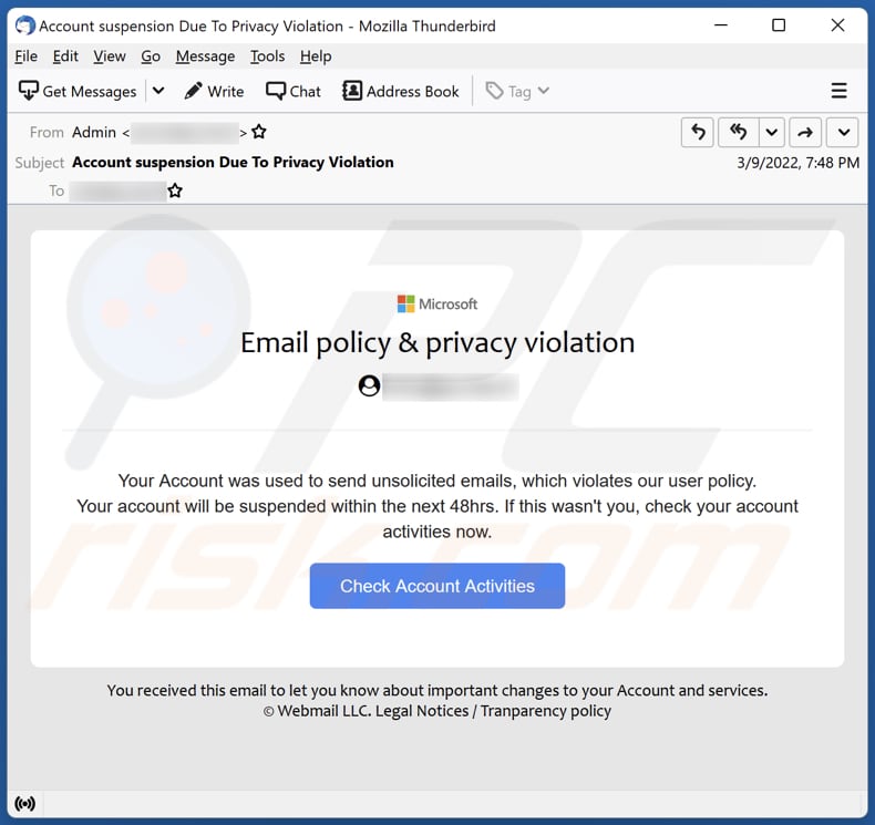 fraude de email Email policy & privacy violation