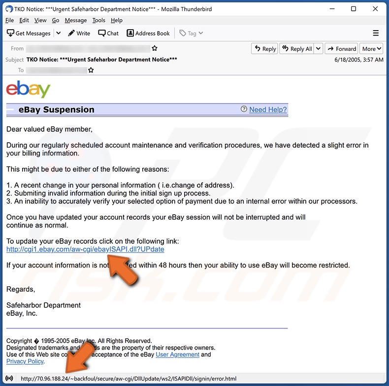 Conteúdo HTML/Phishing que promove o email