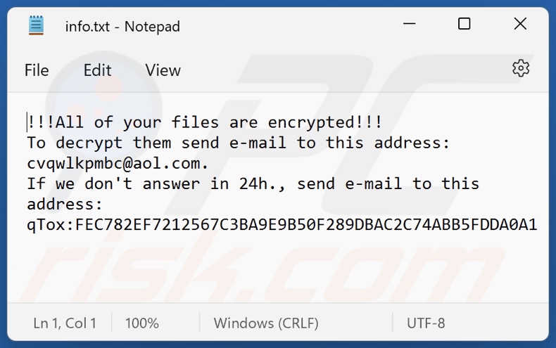 ficheiro de texto do ransomware LKS (info.txt)