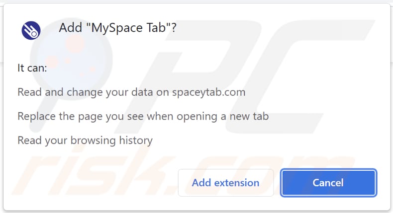 notificação de navegador do sequestrador de navegador myspace tab