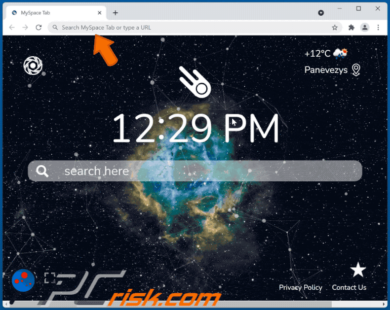 o navegador do separador myspace hijacker search.spaceytab.com redirecciona para google.com