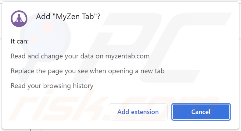 Sequestrador de navegador MyZen Tab a pedir permissões