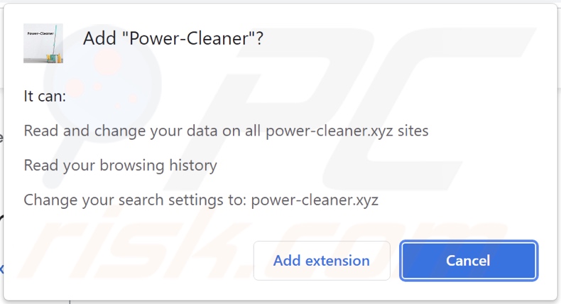 Sequestrador do navegador Power-Cleaner a pedir permissões