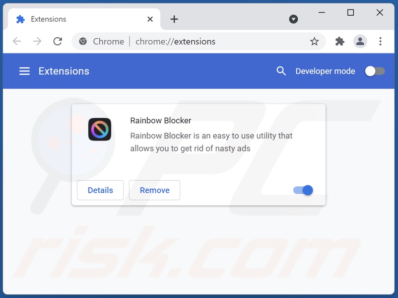 Remoção de anúncios Rainbow Blocker do Google Chrome passo 2