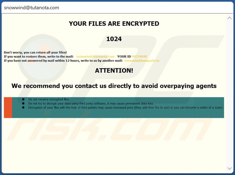 janela pop-up do ransomware snwd