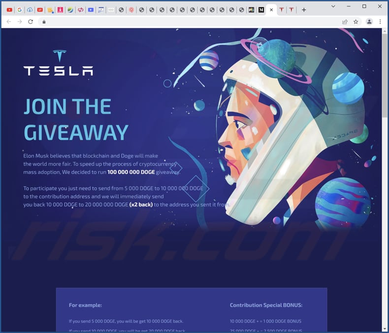 fraude tesla giveaway 1 milhão btc de doação falsa