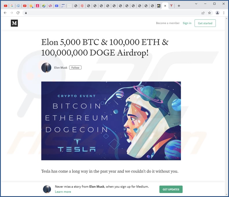 site da fraude Tesla Giveaway