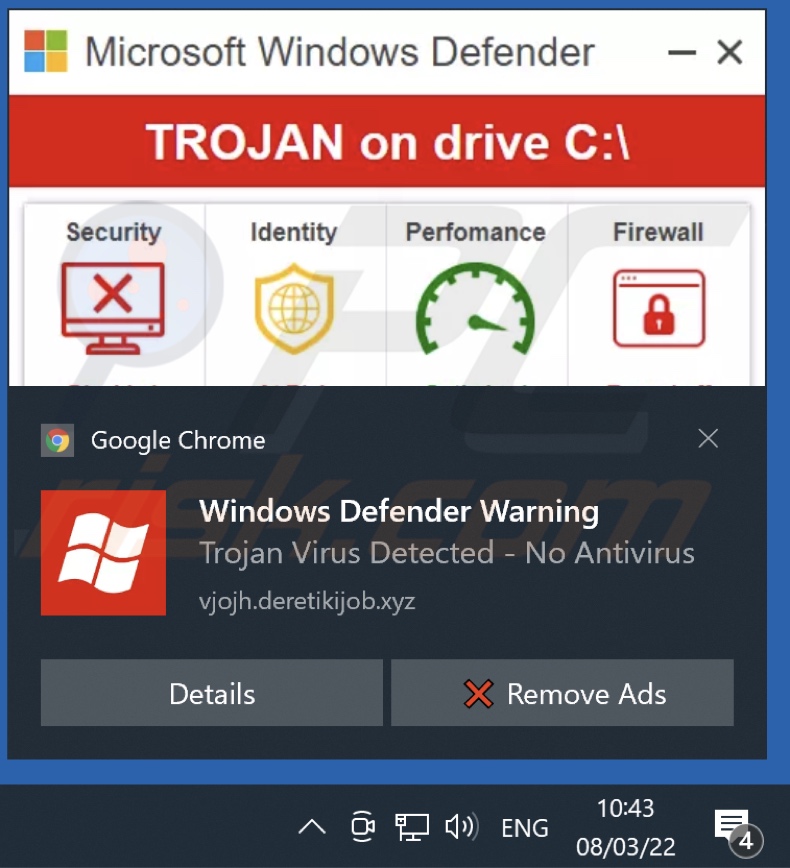 TROJAN Zeus2021 spyware adware detected scam promoted via a browser notification