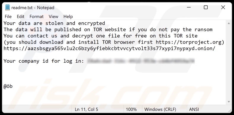 mensagem de pedido de resgate do ransomware Black Basta (readme.txt)