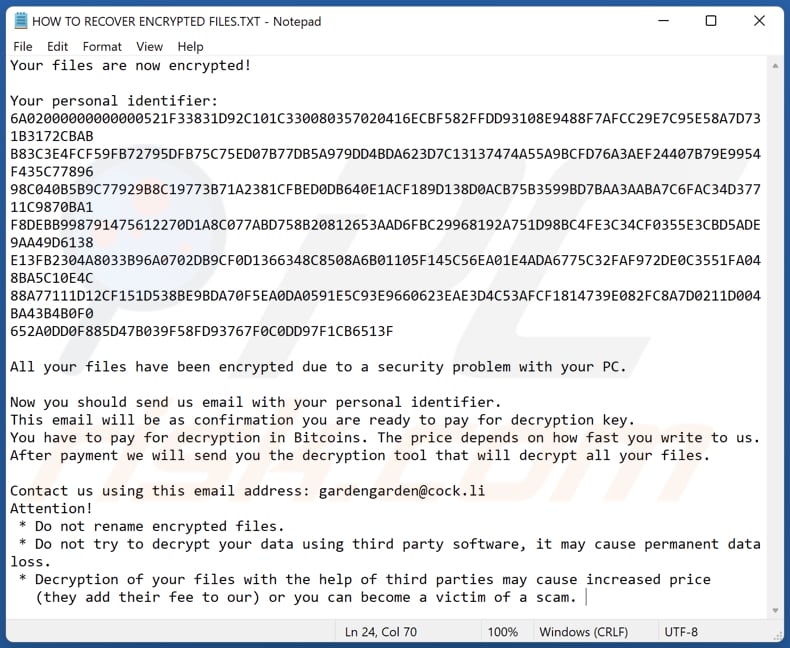 Bomber ransomware ficheiro de texto (HOW TO RECOVER ENCRYPTED FILES.TXT)