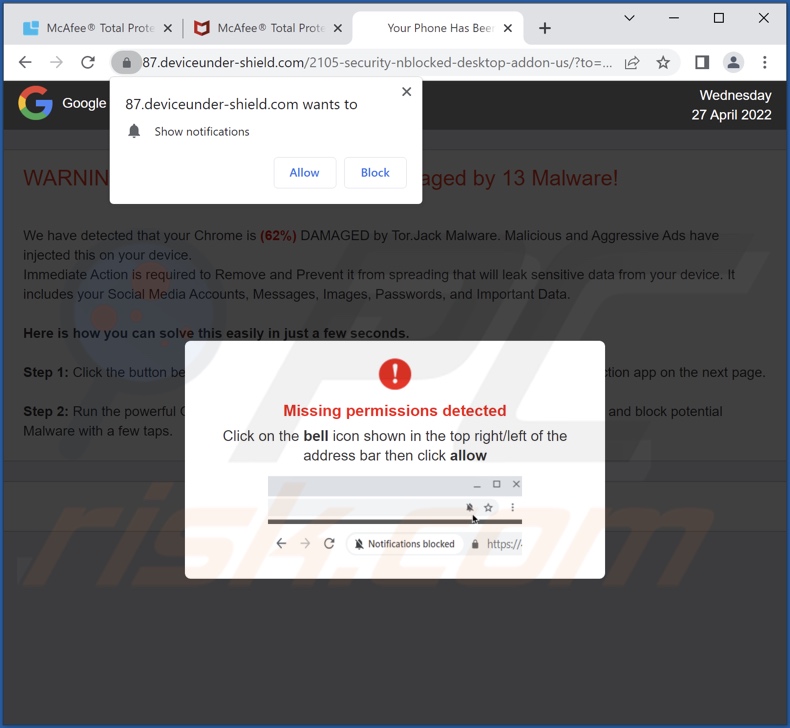 redireccionamentos pop-up deviceunder-shield[.]com