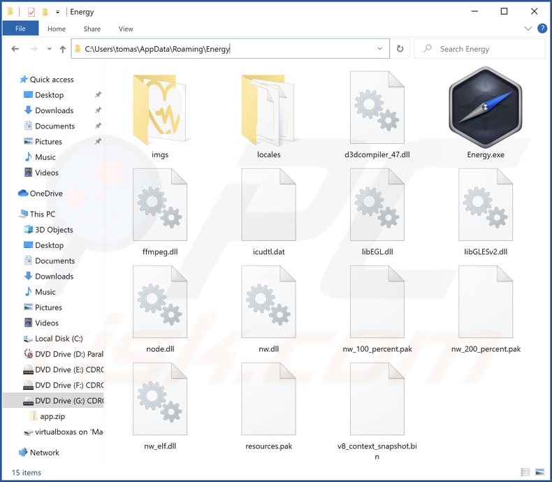 Pasta de instalação do adware Energy