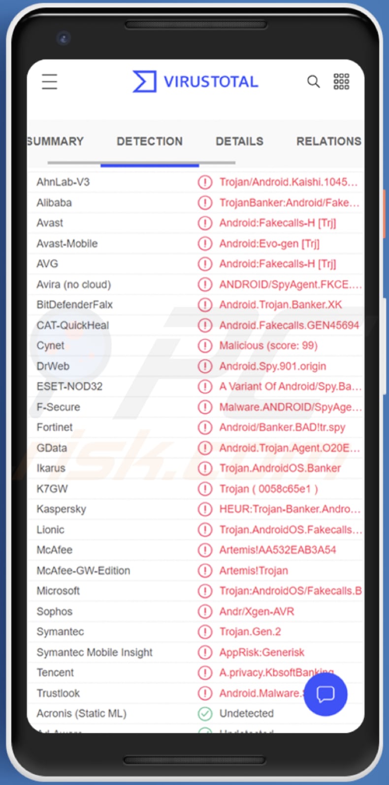 malware Fakecalls android