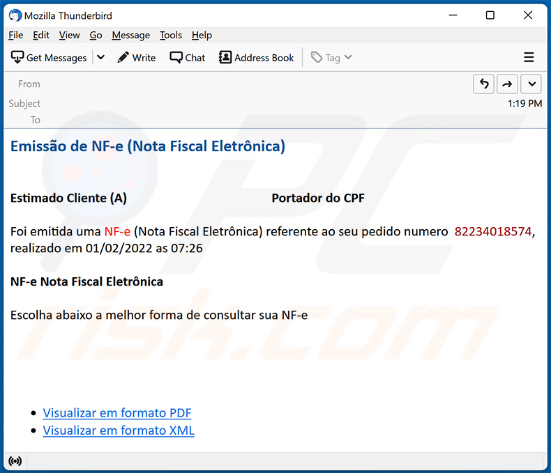 Correio eletrónico de spam utilizado para espalhar o trojan bancário Javali (2022-04-13)