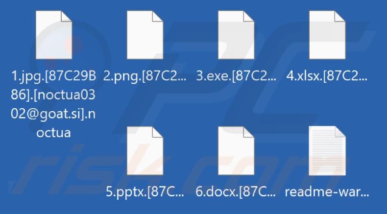 Ficheiros encriptados pelo ransomware Noctua (extensão .noctua)