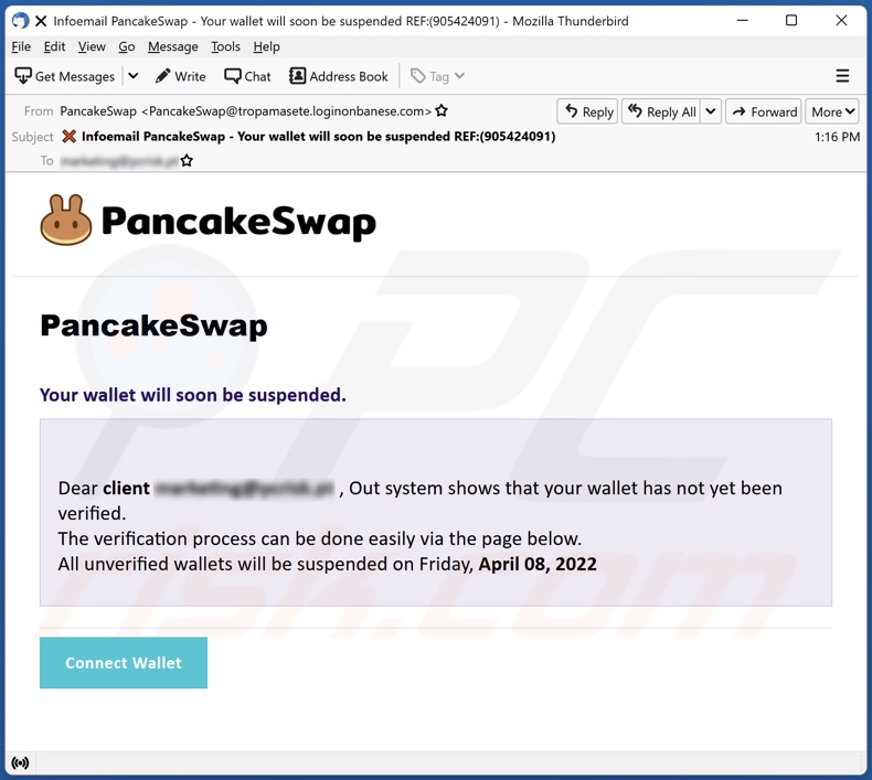 campanha de spam por email PancakeSwap