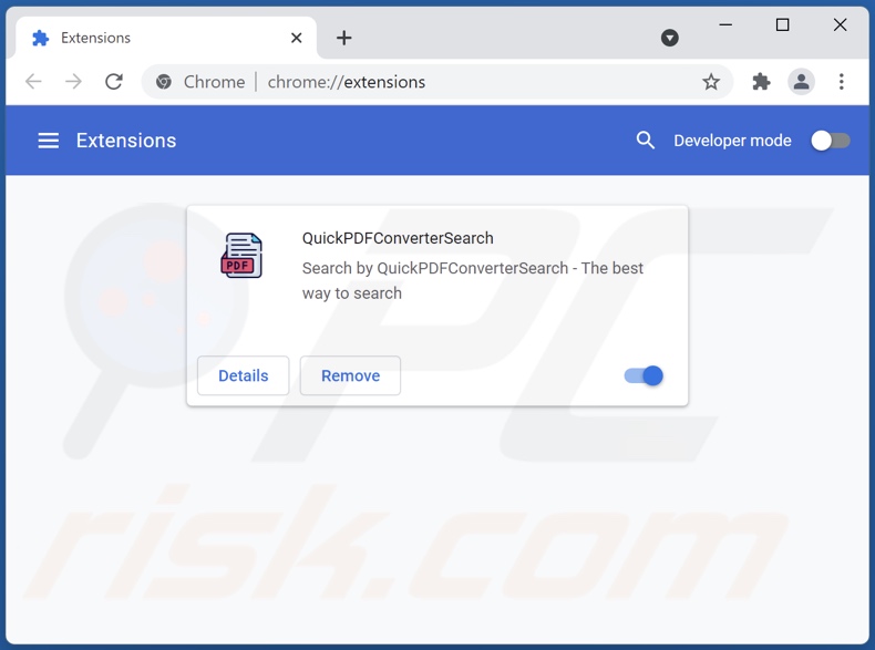Remoção de extensões quickpdfconvertersearch.com relacionadas com o Google Chrome