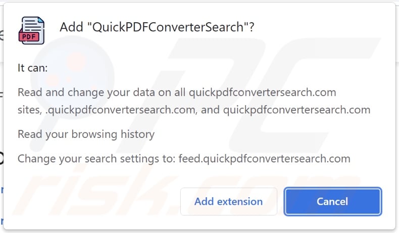 Permissões pedidas pelo sequestrador de navegador QuickPDFConverterSearch