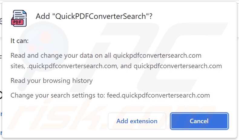 Permissões pedidas pelo sequestrador de navegador QuickPDFConverterSearch