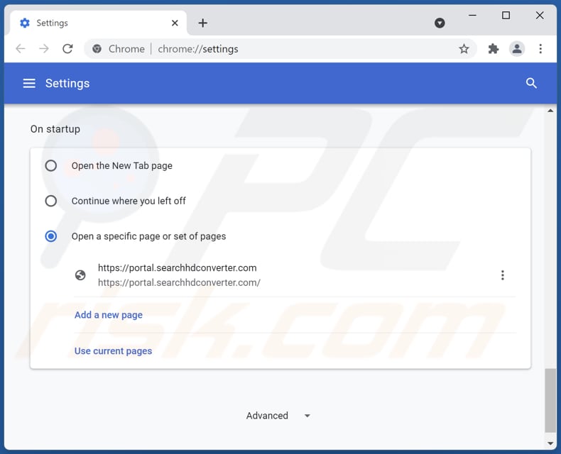 Remoção de searchhdconverter.com da página inicial do Google Chrome