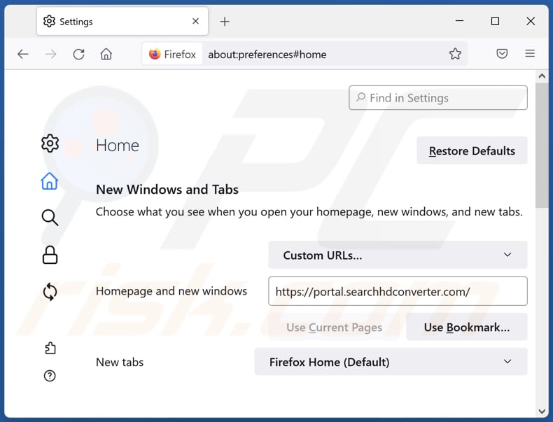 Remoção de searchhdconverter.com da página inicial do Mozilla Firefox