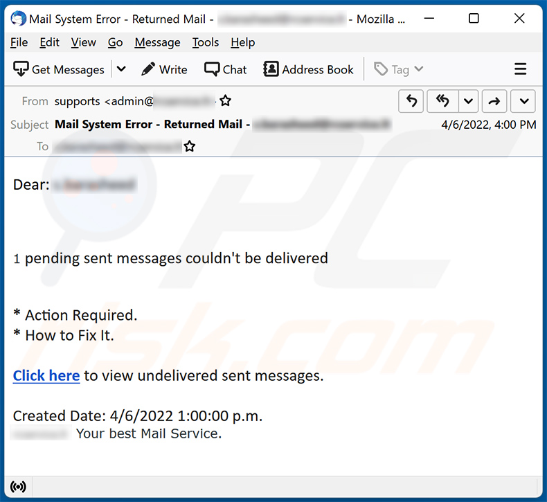 spam com o tema Pending email