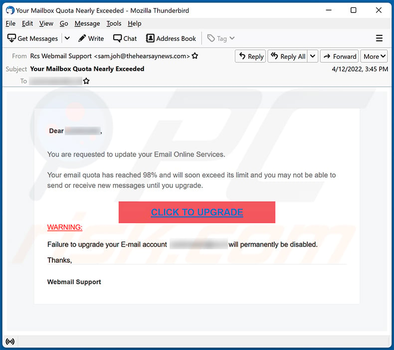 Fraude por email Upgrade Account (2022-04-13)