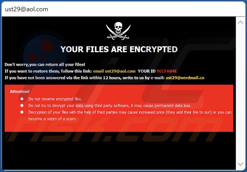 janela pop-up de resgate do ransomware Ust29