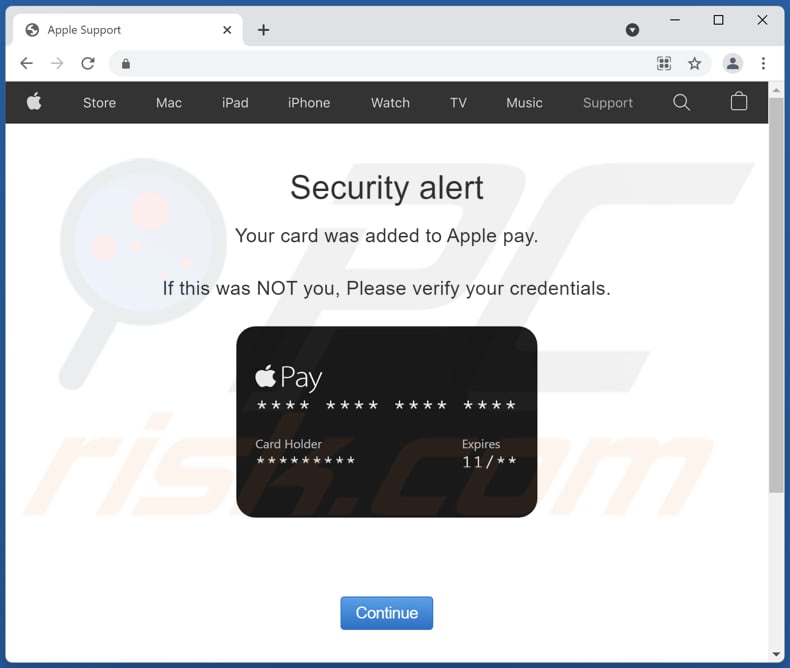 site da fraude Your card was added to Apple pay