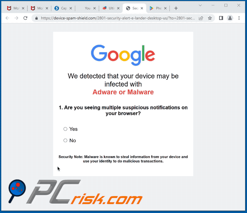 Aparência da fraude Chrome is infected with Trojan:SLocker (GIF)