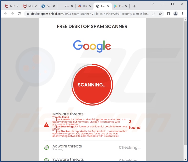 verificação falsa Chrome is infected with Trojan:SLocker