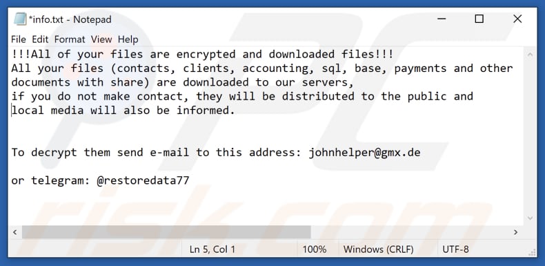 ficheiro txt da nota de resgate do ransomware decrypt phobos